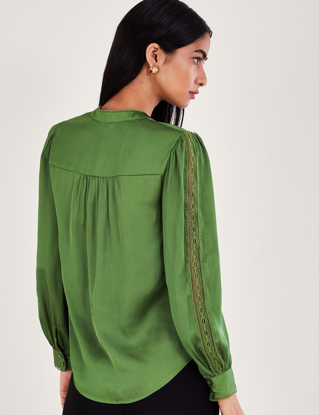 Satin Round Neck Lace Insert Blouse image 3