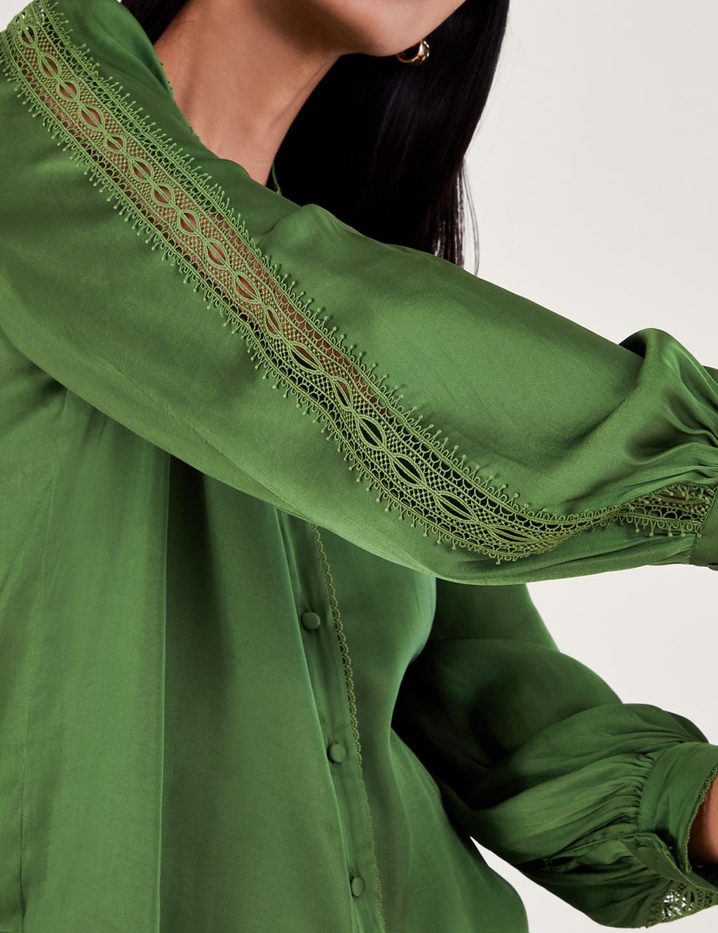 Satin Round Neck Lace Insert Blouse image 5