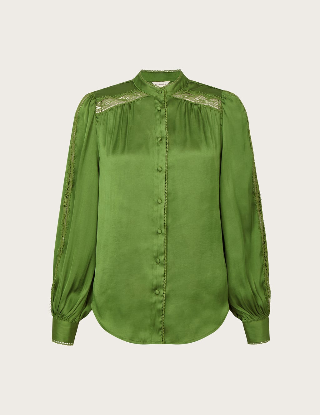 Satin Round Neck Lace Insert Blouse image 2