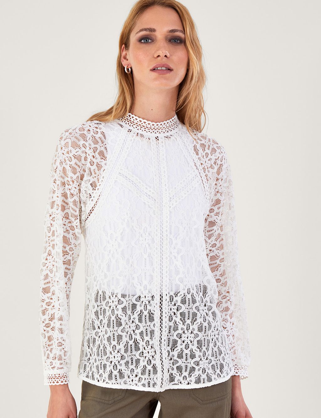 Lace High Neck Cutwork Detail Blouse image 1