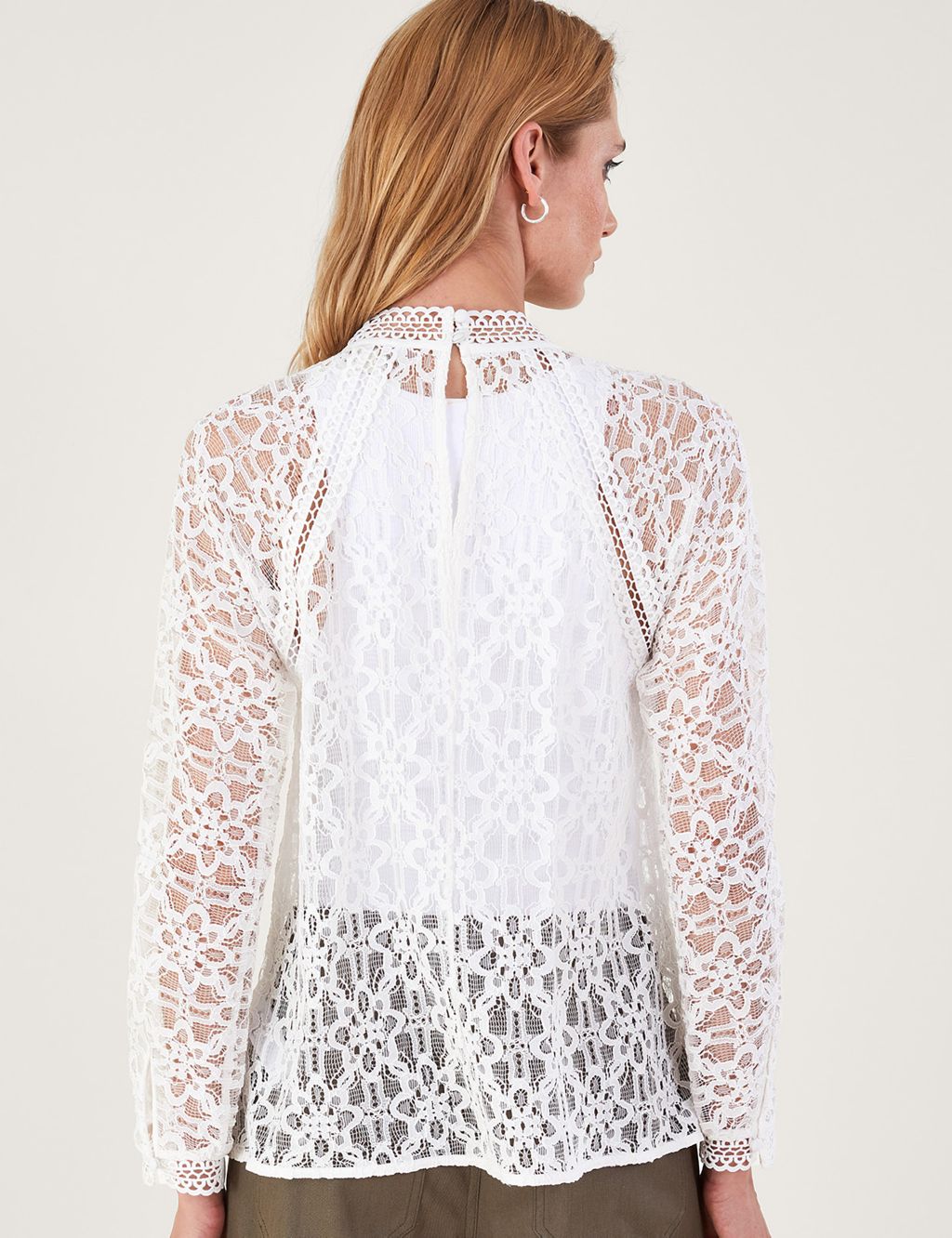 Lace High Neck Cutwork Detail Blouse image 4