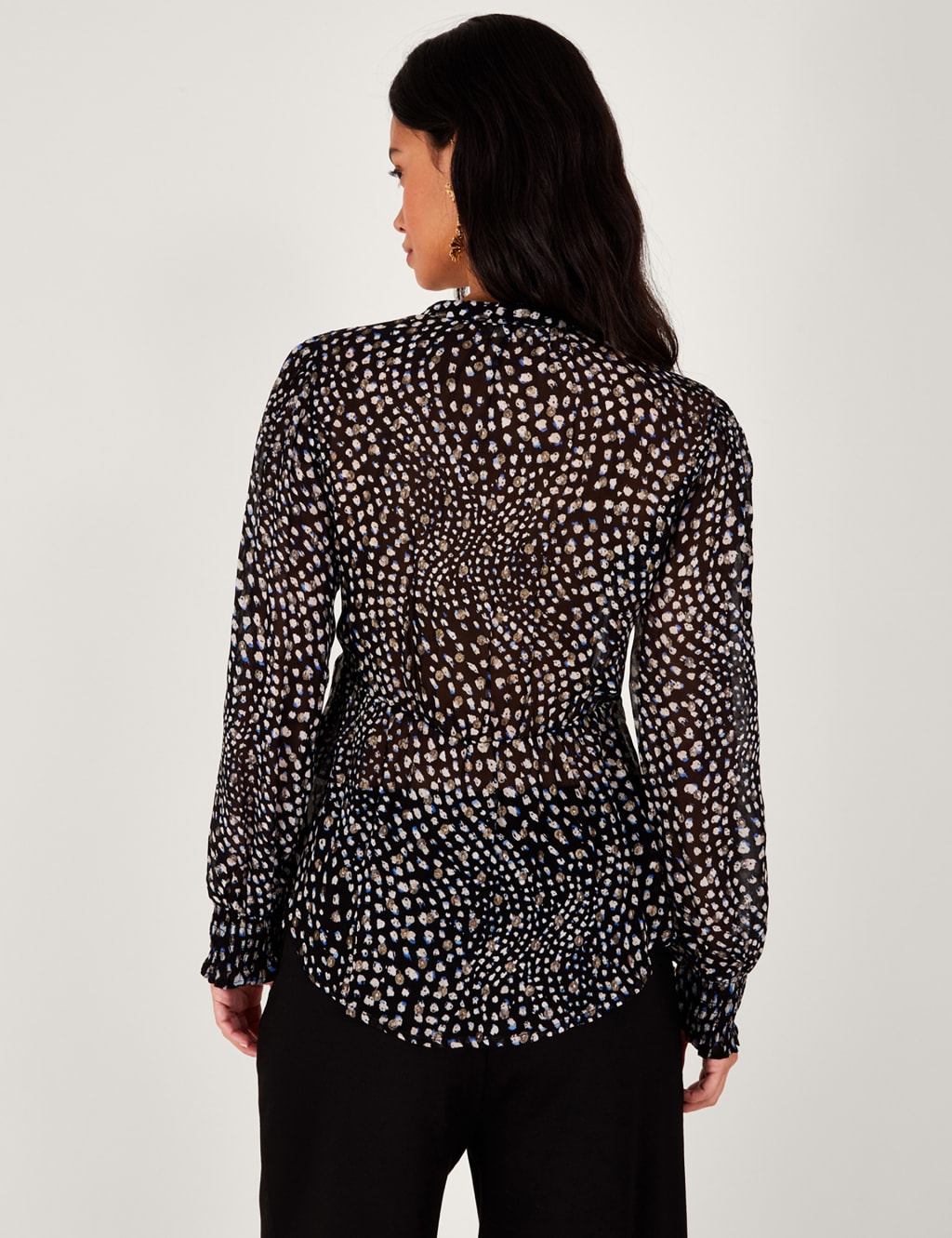 Sheer Printed Round Neck Waisted Blouse image 4