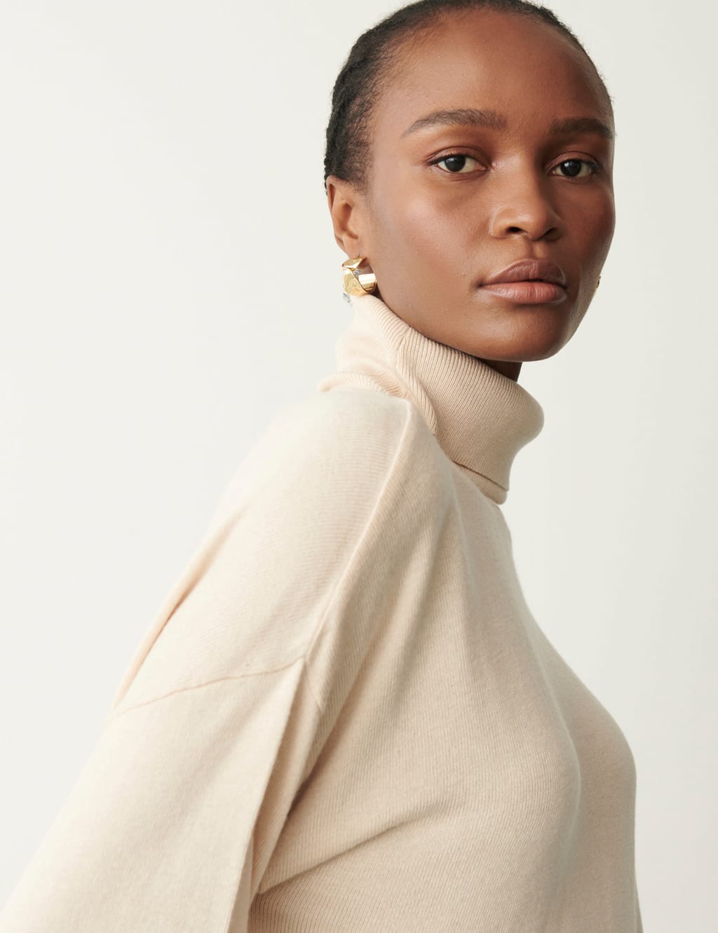 Beige polo neck top
