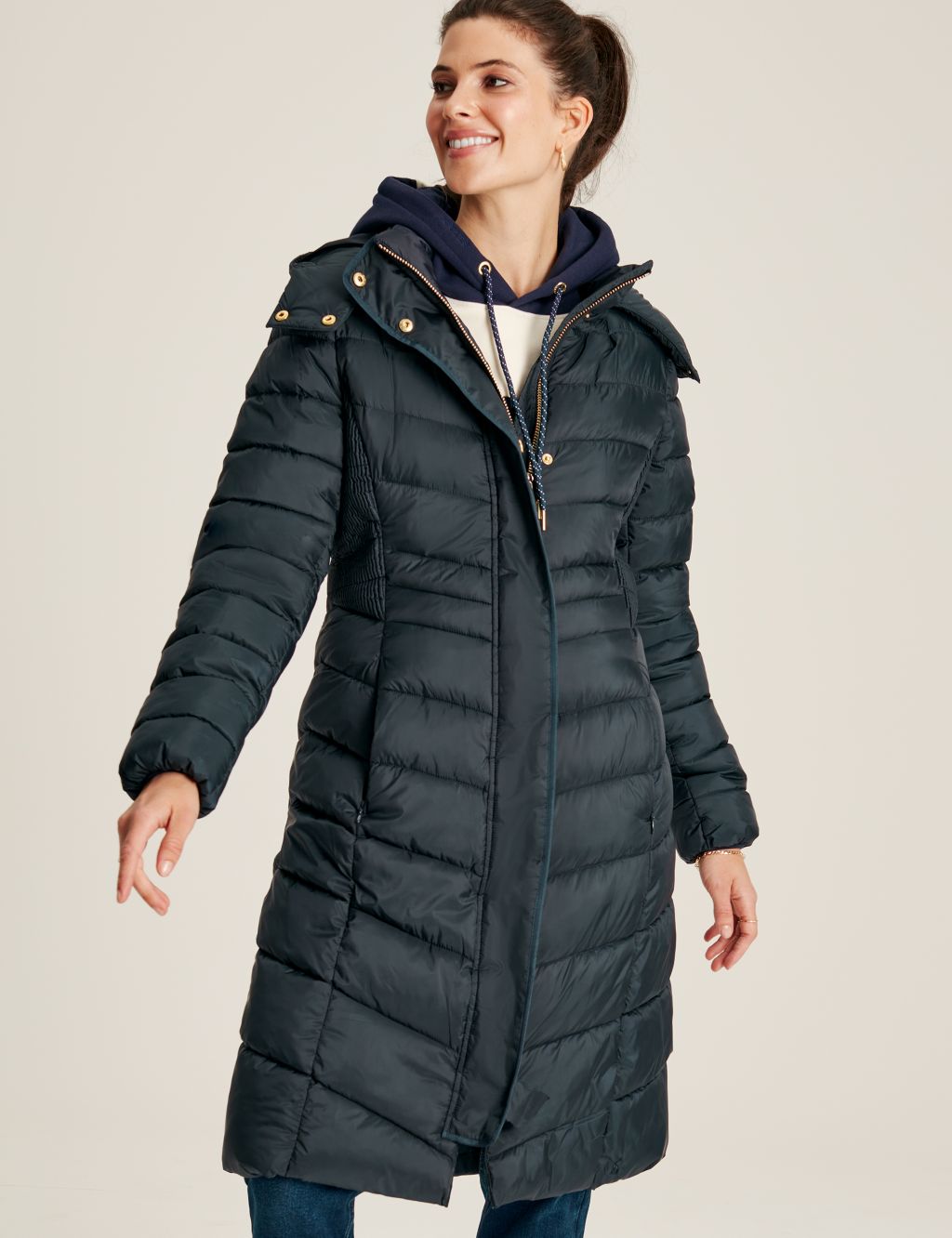 Quilted Padded Hooded Longline Puffer Coat image 1