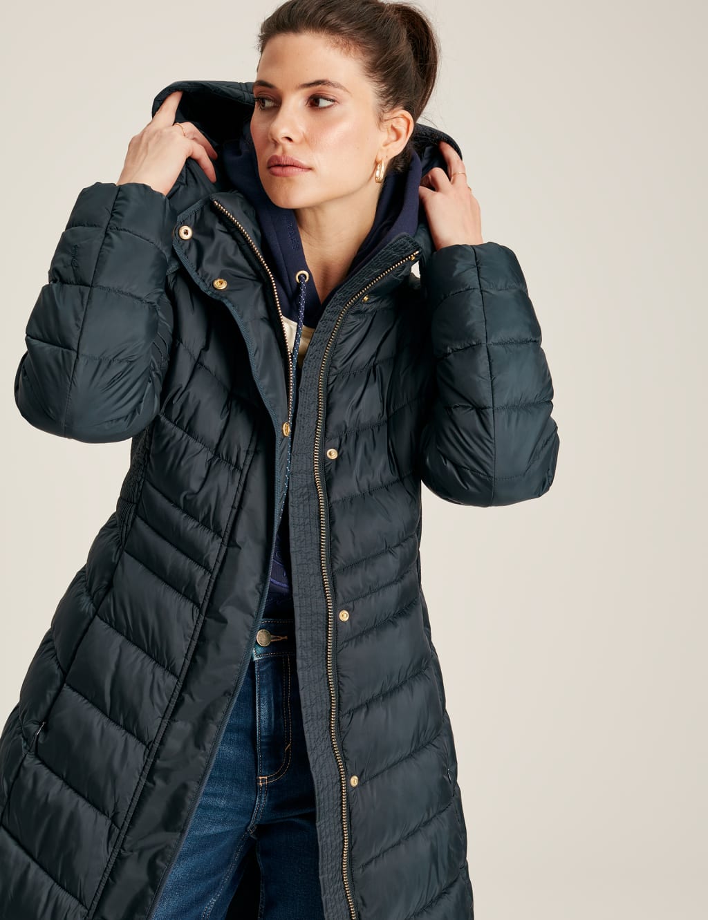 Quilted Padded Hooded Longline Puffer Coat image 5
