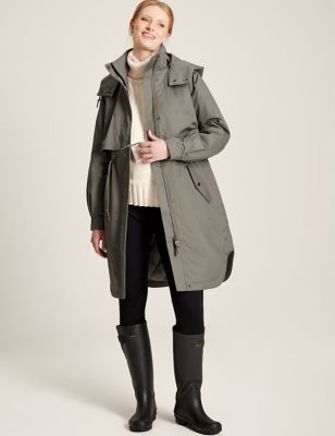 Joules Womens Waterproof Hooded Longline Raincoat - 6 - Brown, Brown