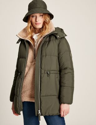 Joules Womens Showerproof Hooded Padded Coat - 6 - Green, Green,Red