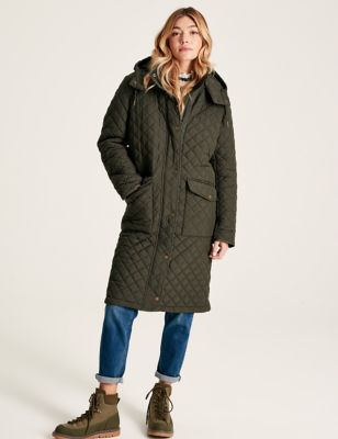 Joules Womens Quilted Hooded Coat - 16 - Green, Green