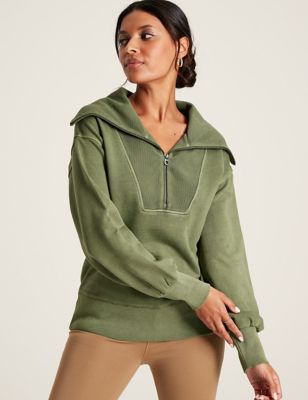 Joules Women's Cotton Rich Collared Half Zip Sweatshirt - 14 - Green, Green,Pink