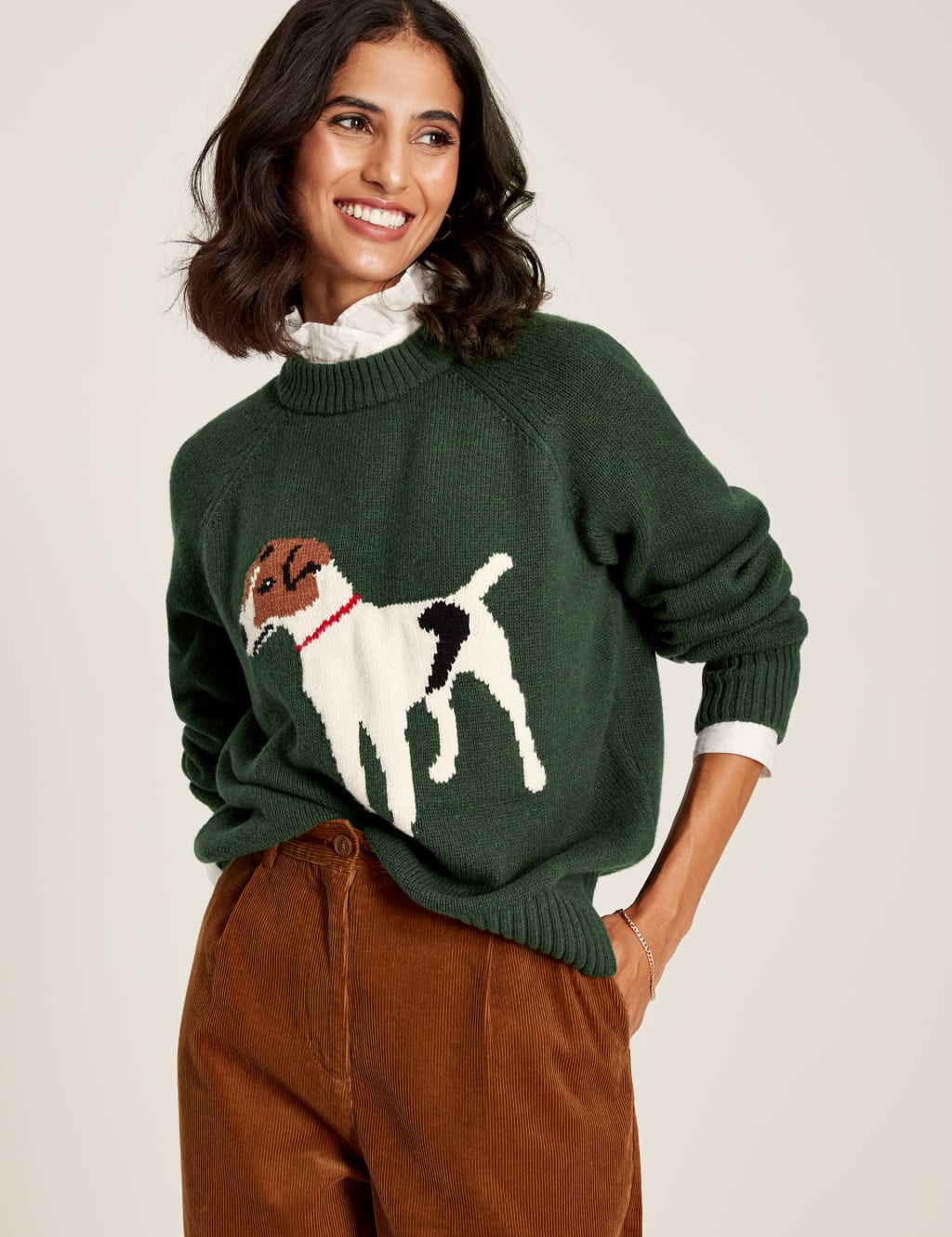 Cotton Rich Dog Crew Neck Jumper with Wool image 1