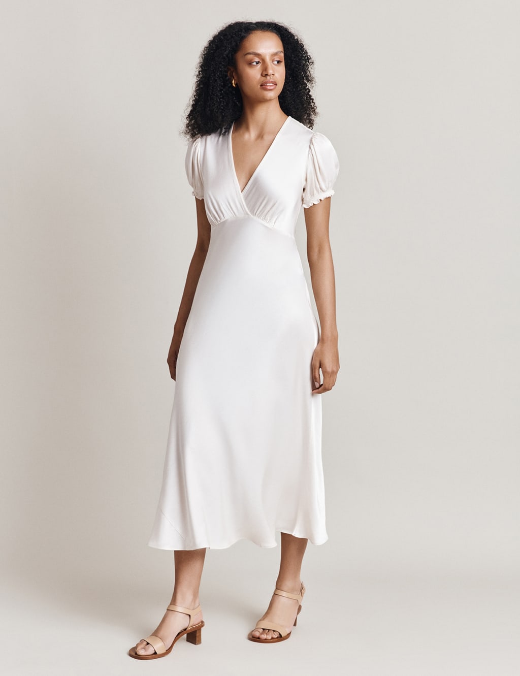 Satin V-Neck Puff Sleeve Midaxi Tea Dress image 1