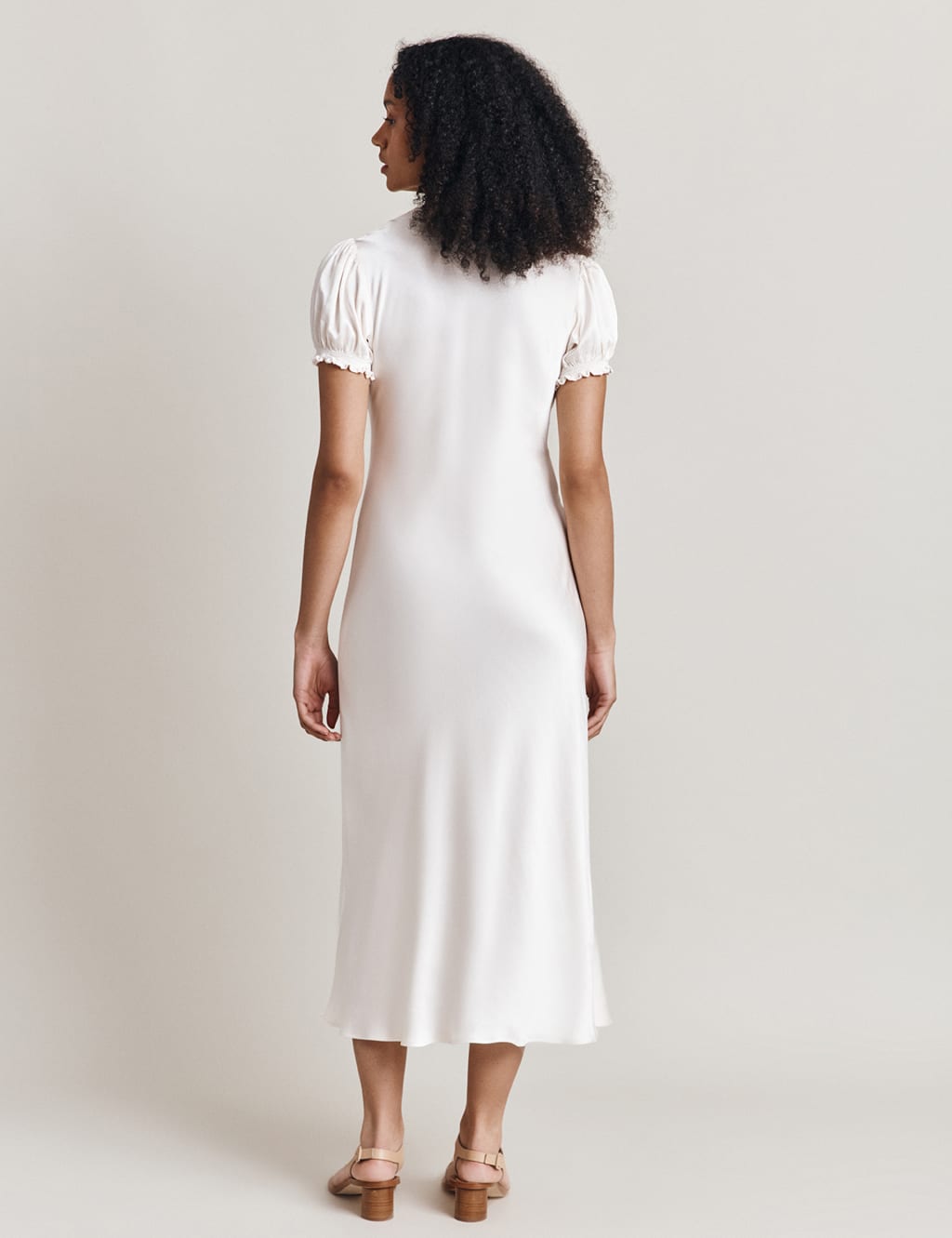 Satin V-Neck Puff Sleeve Midaxi Tea Dress image 4