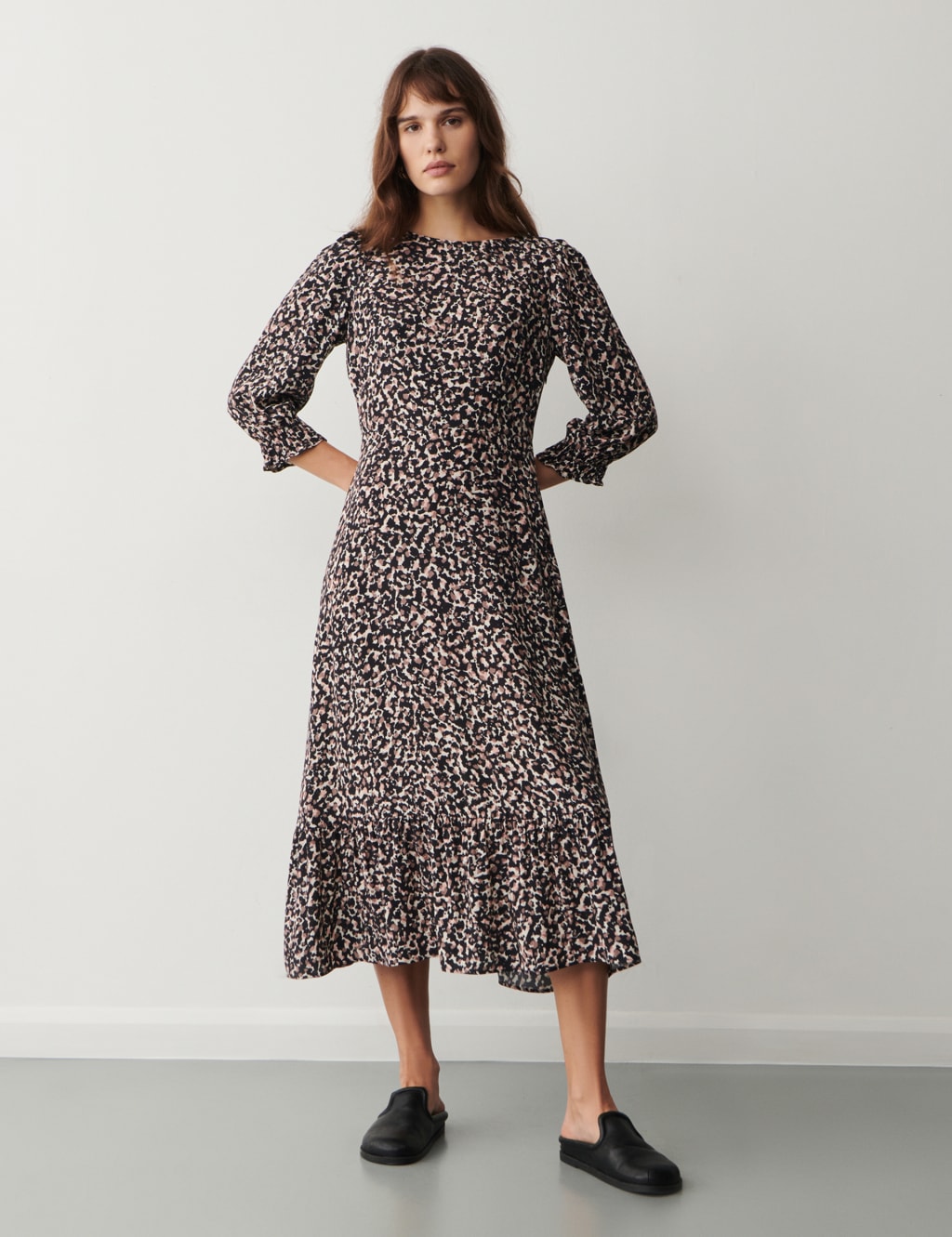 Buy Love & Roses Black Spot 3/4 Sleeve Printed Pleated Belted Midi