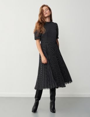 Finery London Womens Poka Dot Midi Waisted Dress - 10 - Black Mix, Black Mix