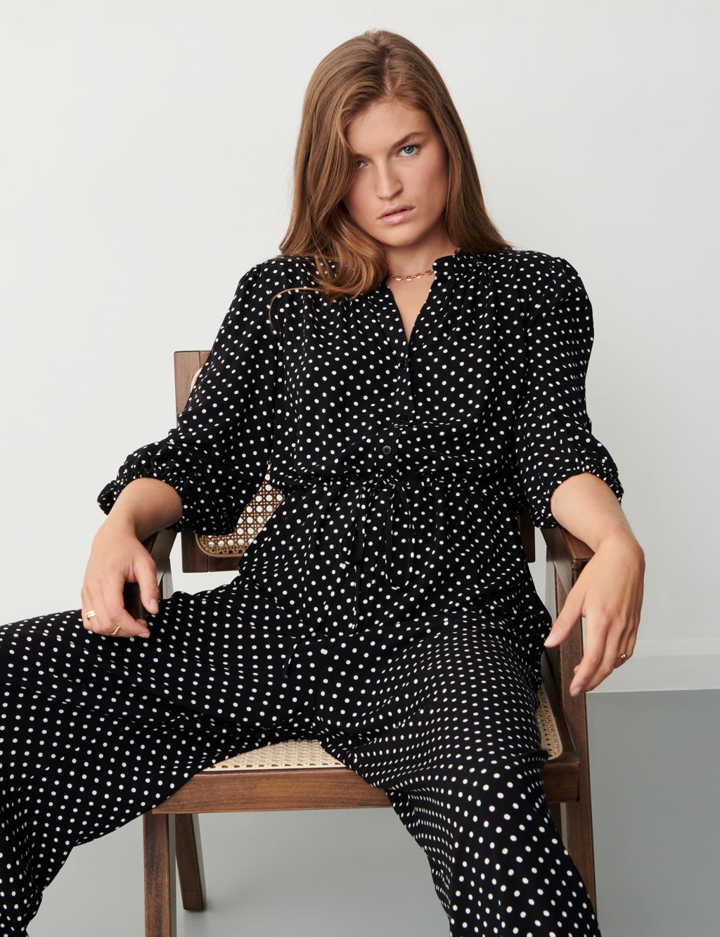 Polka Dot Tie Detail Waisted Jumpsuit image 3