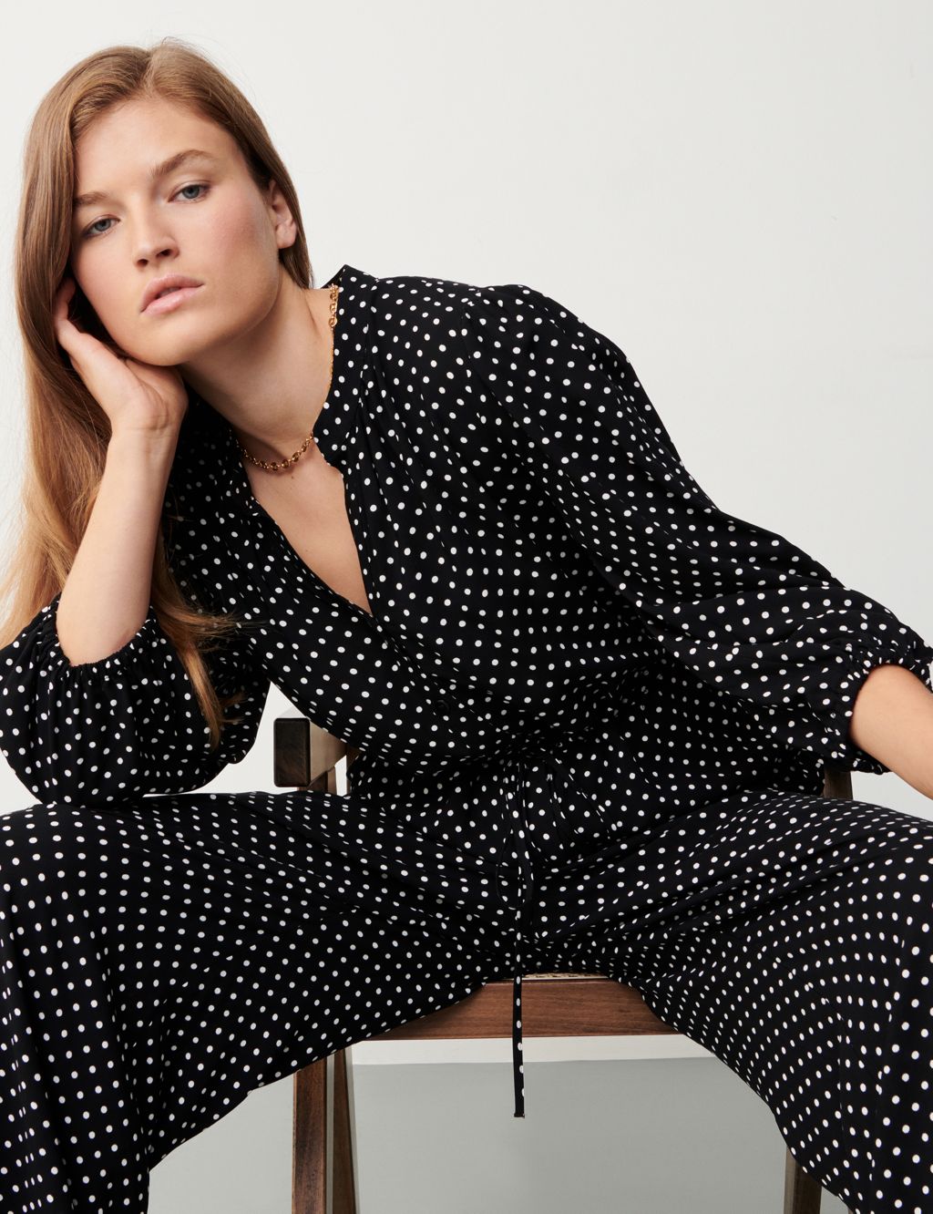 Polka Dot Tie Detail Waisted Jumpsuit image 4