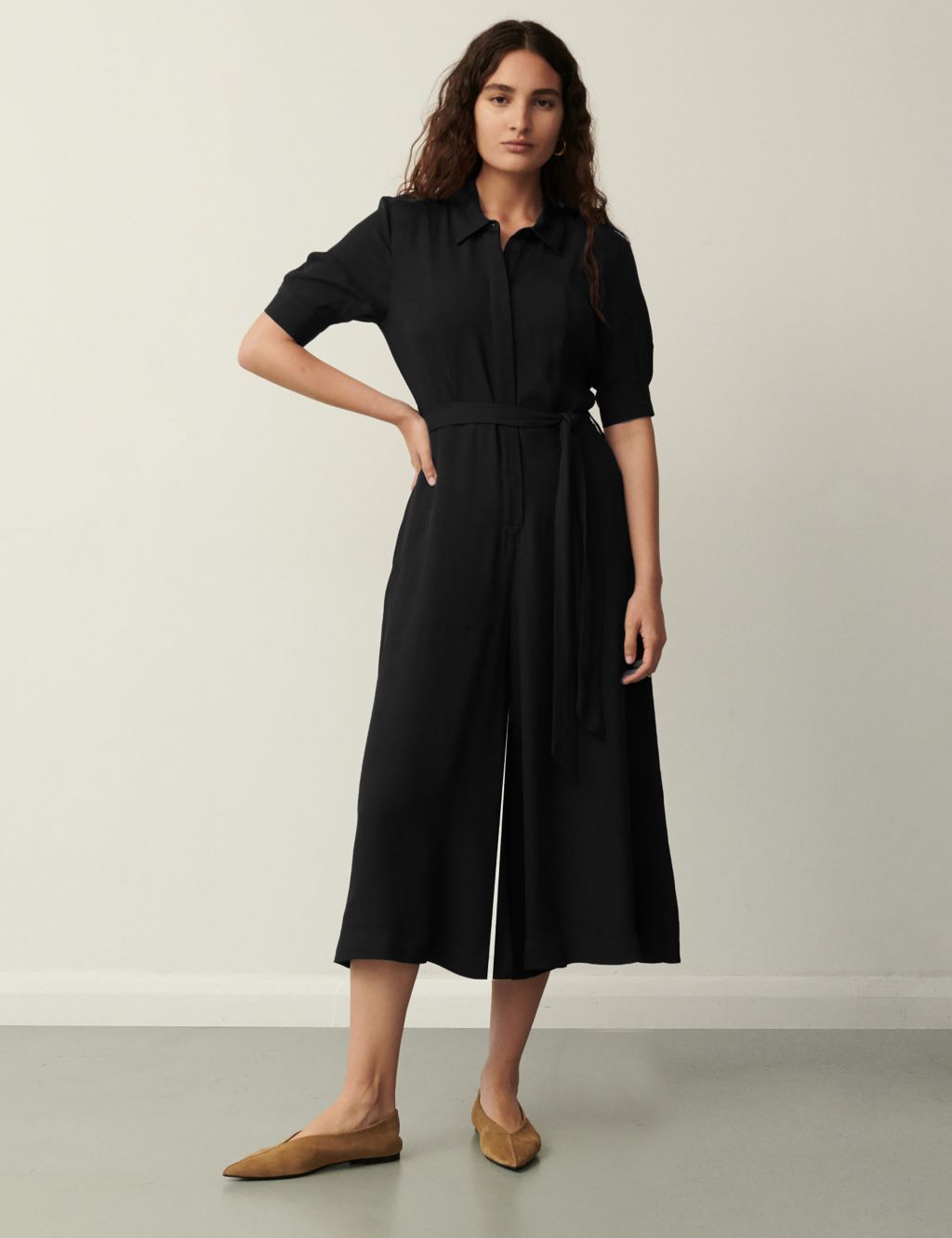 Belted Cropped Waisted Jumpsuit image 1