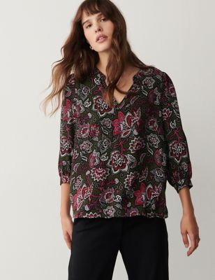 Finery London Womens Floral V-Neck Top - 12 - Green Mix, Green Mix