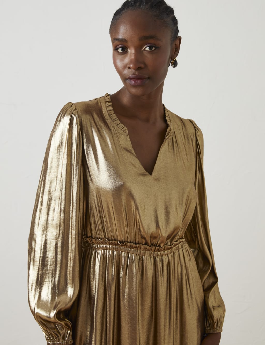 Metallic V-Neck Knee Length Waisted Dress image 4