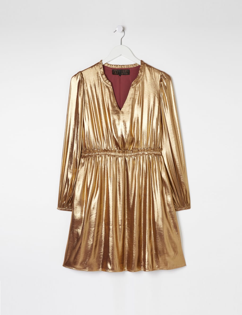 Metallic V-Neck Knee Length Waisted Dress image 2