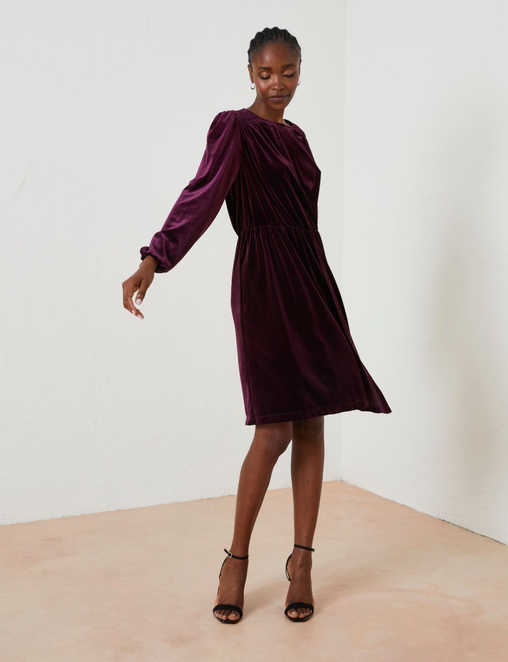 Velvet Knee Length Waisted Dress