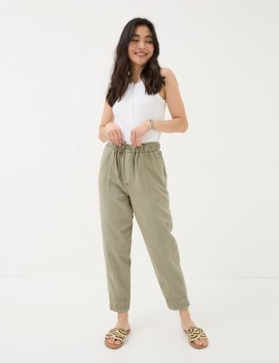 Fatface Women's Pure Cotton Tapered Cargo Trousers - 6SHT - Green, Green,Ivory