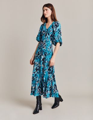 Ghost Womens Floral V-Neck Midaxi Tea Dress - XS - Blue Mix, Blue Mix