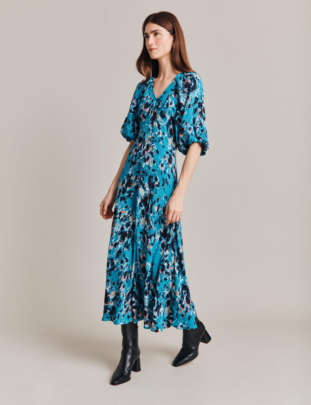 Floral V-Neck Midaxi Tea Dress