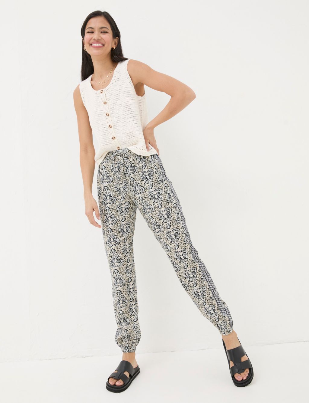 Floral Elasticated Waist Cuffed Trousers