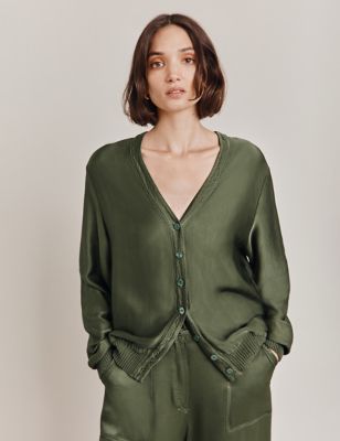 Ghost Womens Satin Relaxed Bomber Jacket - Green, Green