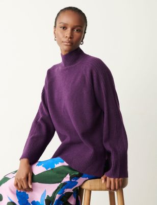 Finery London Womens High Neck Jumper with Wool - 12 - Purple, Purple,Black
