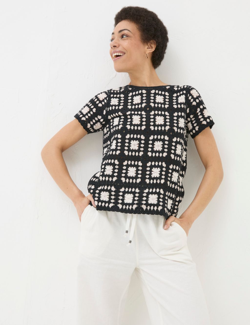 Pure Cotton Patchwork Textured Knitted Top