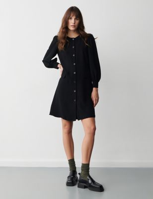 Finery London Womens Crepe Button Through Mini Skater Dress - 8 - Black, Black