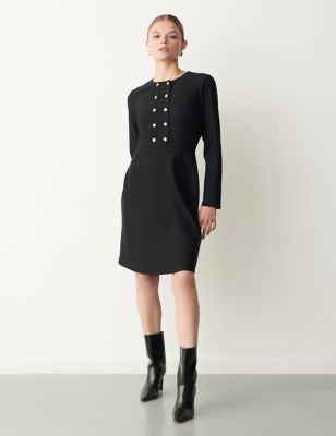 Finery London Womens Ponte Button Detail Knee Length Shift Dress - 18 - Black, Black,Green