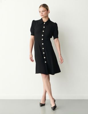Finery London Womens Button Detail Knee Length Shirt Dress - 16 - Black, Black
