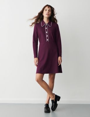 Finery London Womens Collared Button Detail Waisted Dress - 8 - Purple, Purple,Red