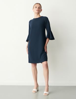 Finery London Womens Crepe Frill Sleeve Knee Length Smock Dress - 8 - Blue, Blue,Black,Brown