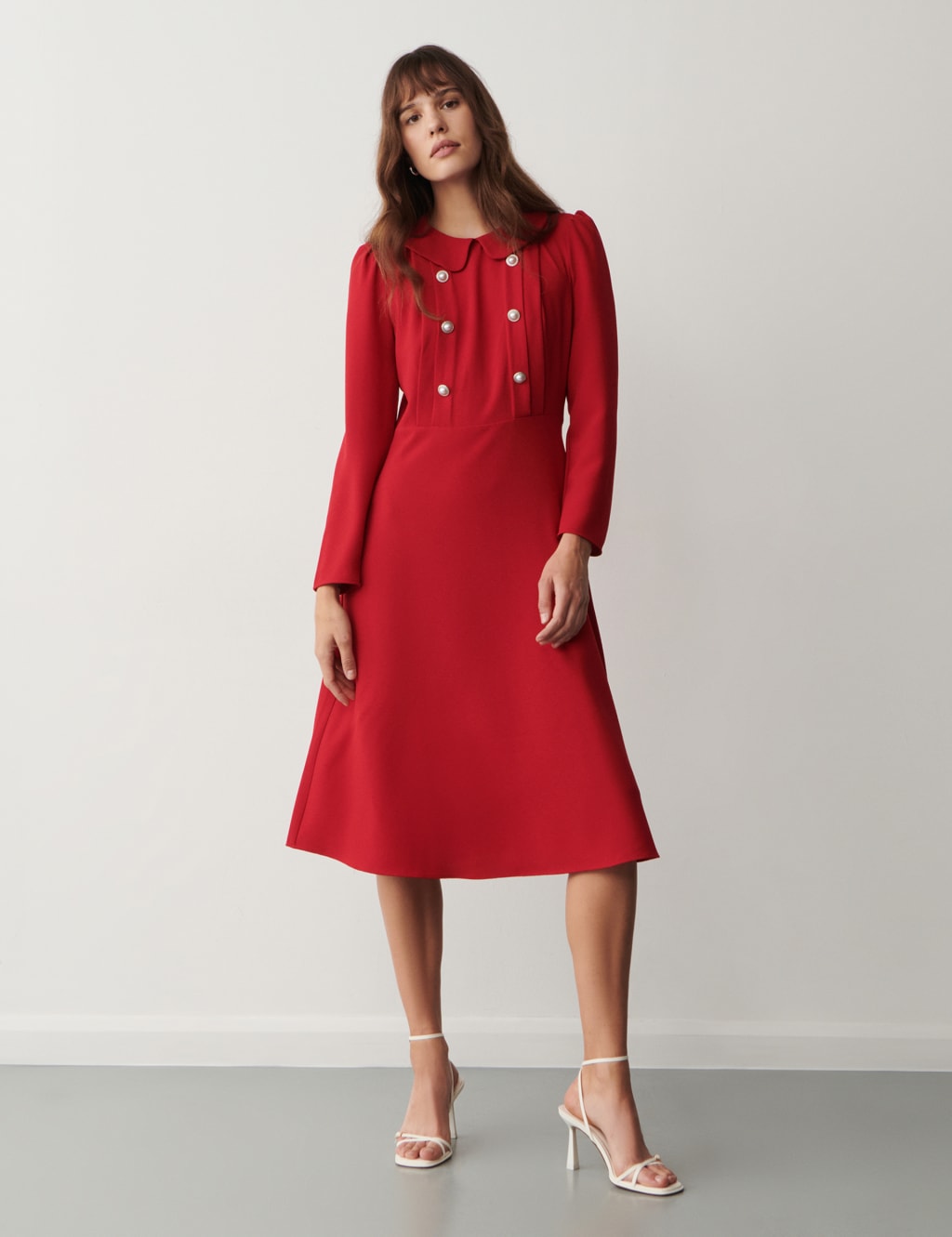 Crepe Button Detail Midi Tailored Dress