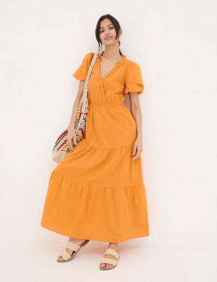 Fatface Womens Pure Cotton V-Neck Maxi Dress - 10REG - Orange, Orange