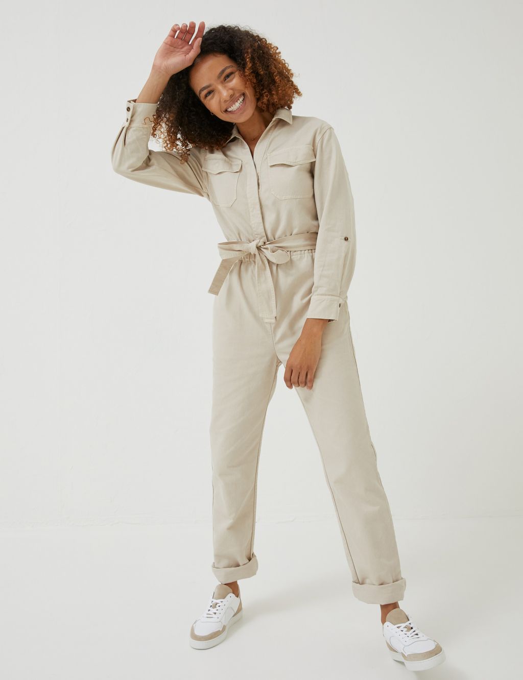 Cotton Rich Belted Long Sleeve Jumpsuit image 1