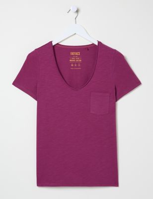 Fatface Women's Pure Cotton V-Neck T-Shirt - 10 - Purple, Purple