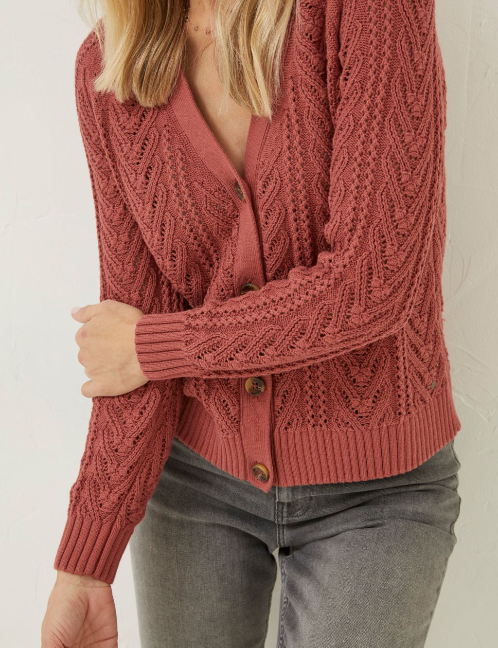 Pure Cotton Cable Knit V-Neck Cardigan image 3