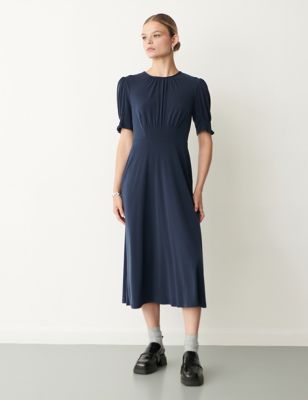 Finery London Womens Shirred Puff Sleeve Midi Waisted Dress - 10 - Blue, Blue