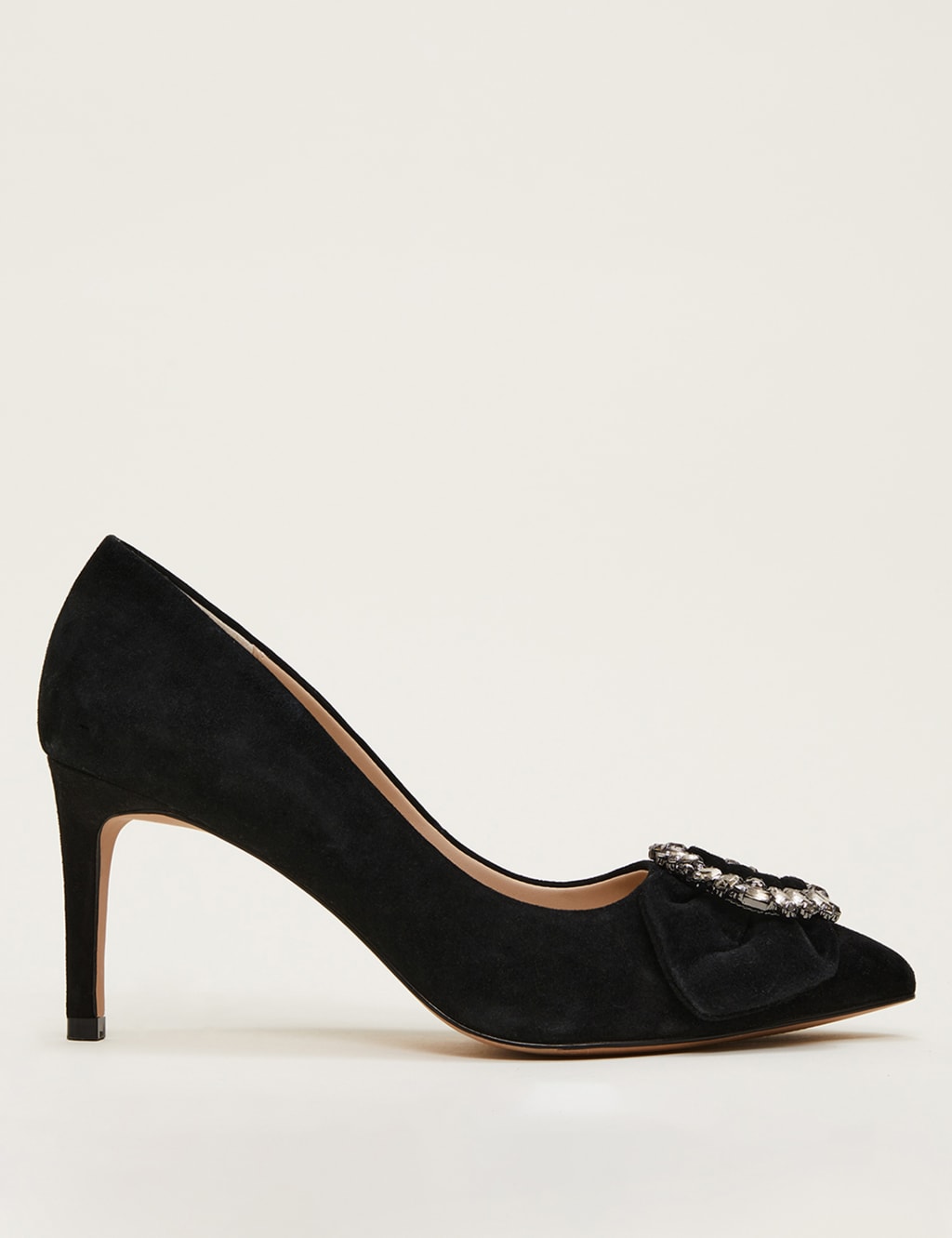 Suede Bow Stiletto Pointed Court Shoes image 1