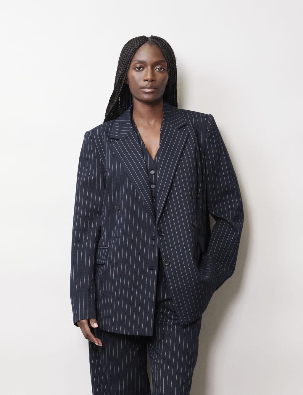 Striped blazer plus size discount