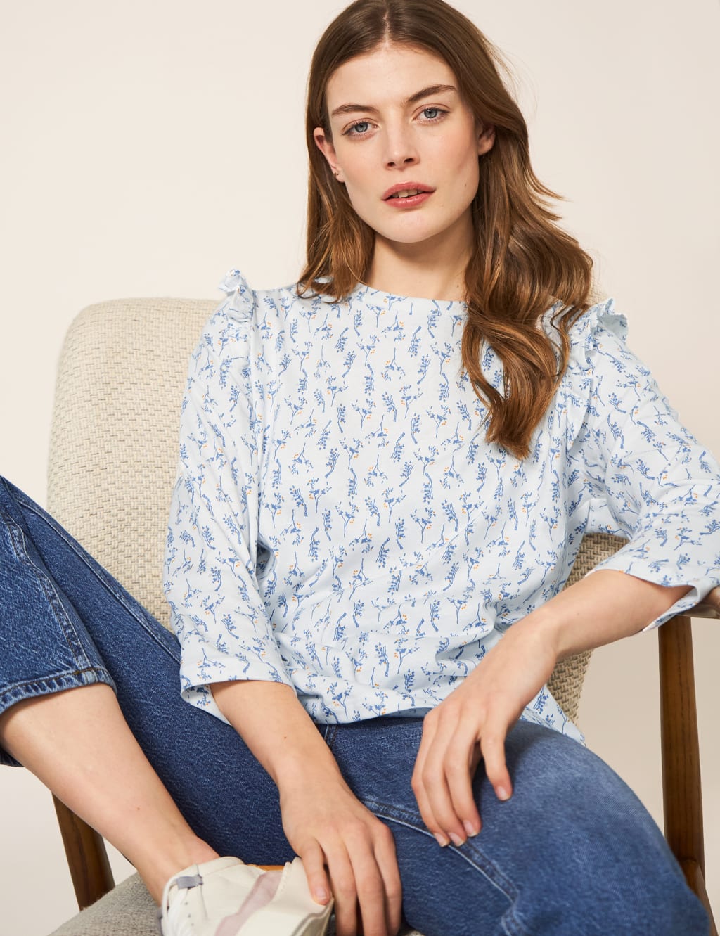 Pure Cotton Floral Ruffle Top image 1