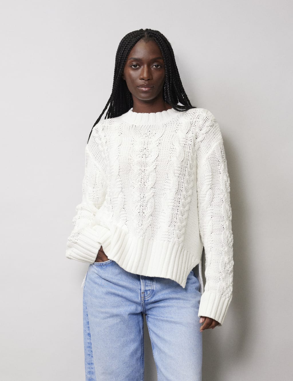 Pure Cotton Cable Knit Crew Neck Jumper