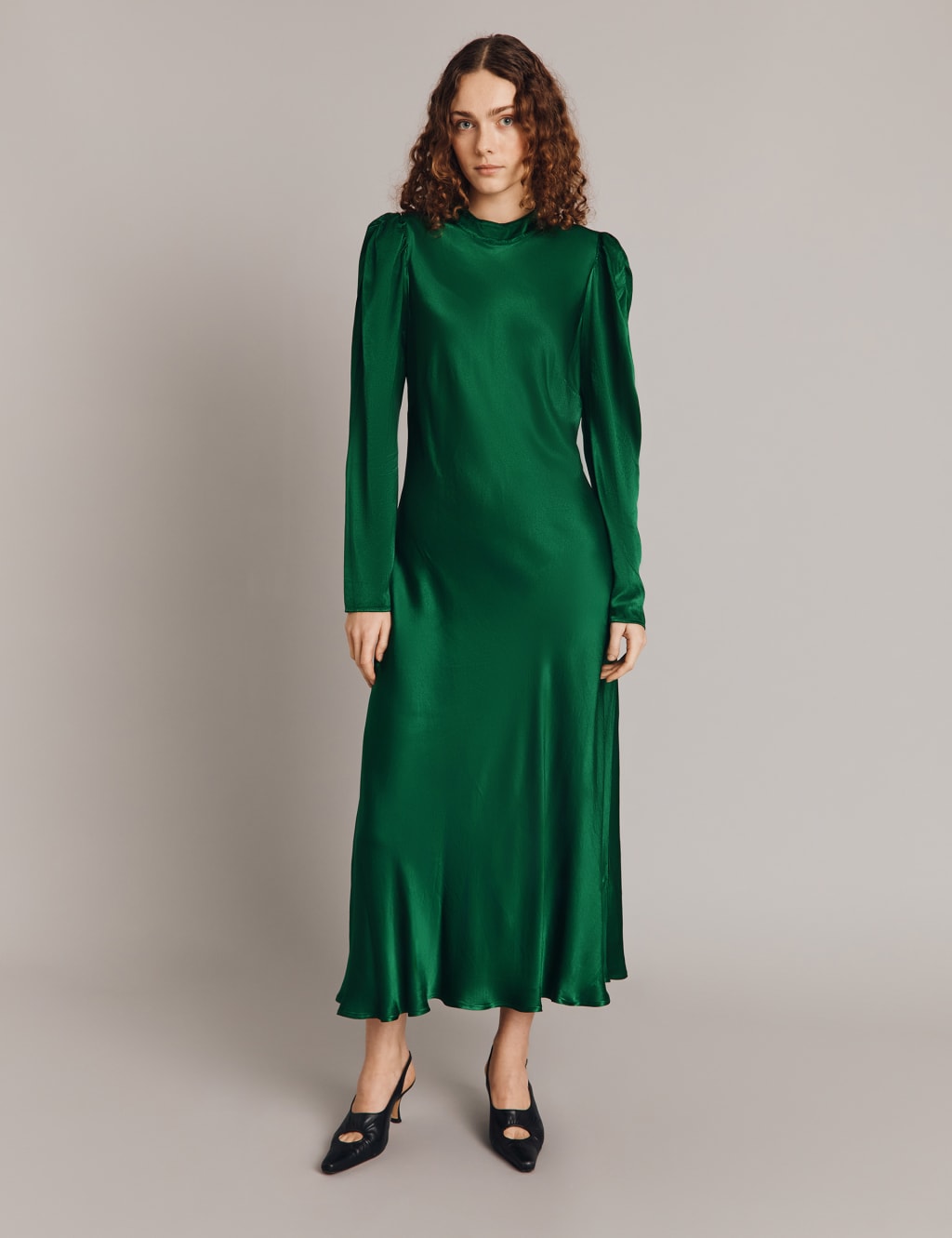 Satin High Neck Midaxi Shift Dress