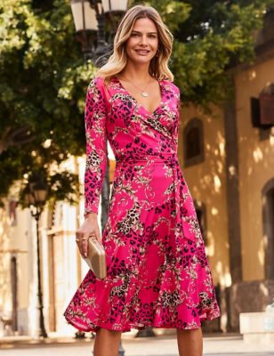 Pink Multi Print Faux Wrap Midi Dress | SOSANDAR | M&S