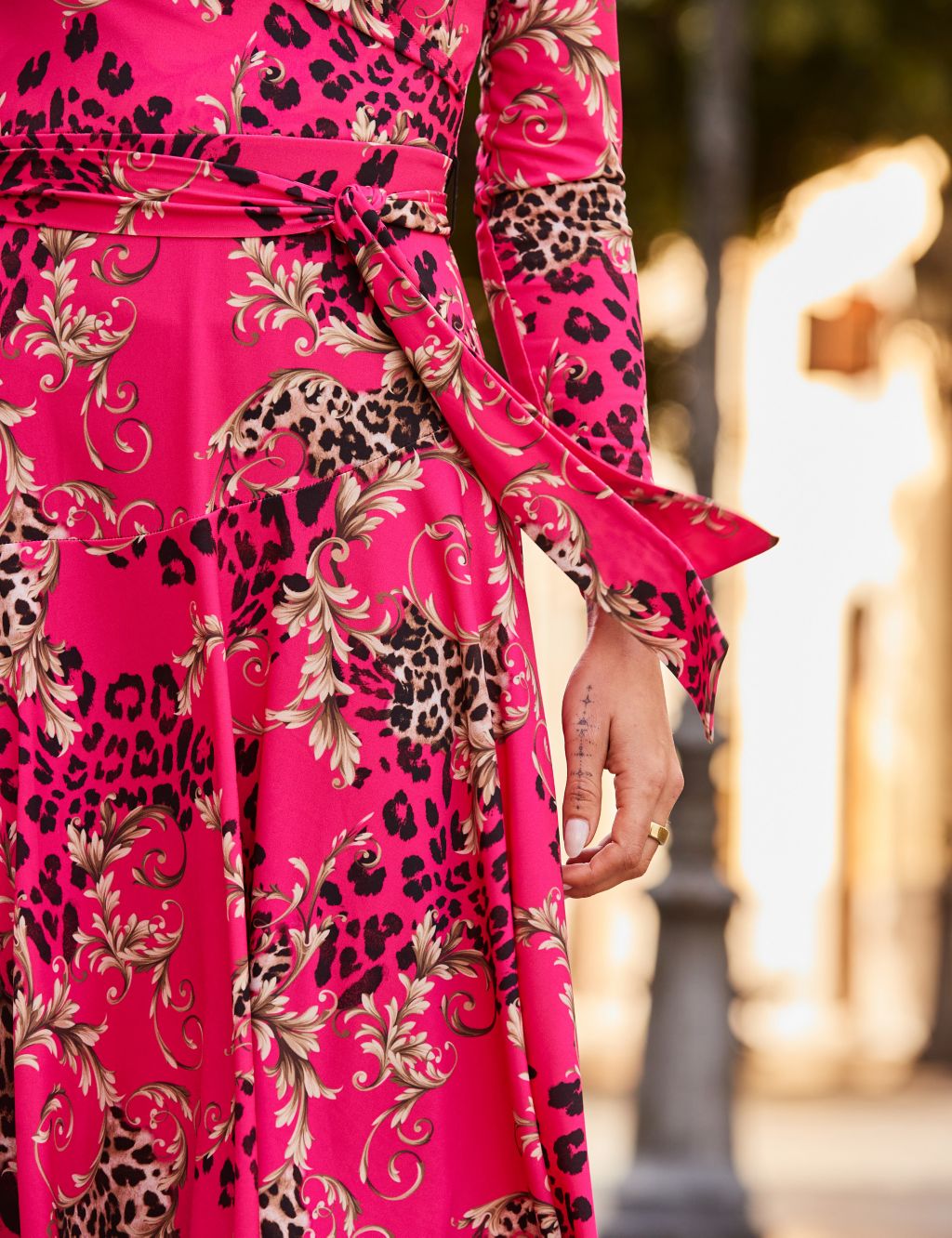 Pink Multi Print Faux Wrap Midi Dress image 5